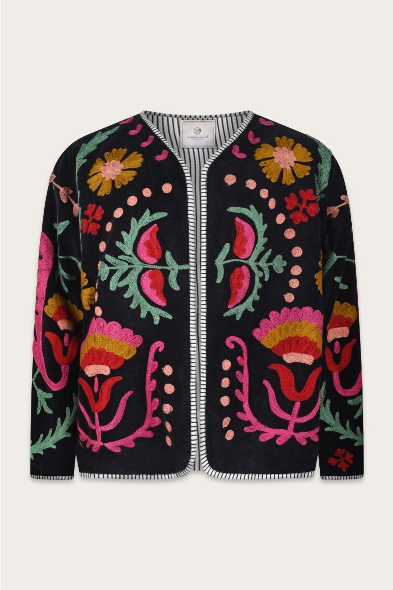  Embroidery Jacket – Black with blue-pink embroidery