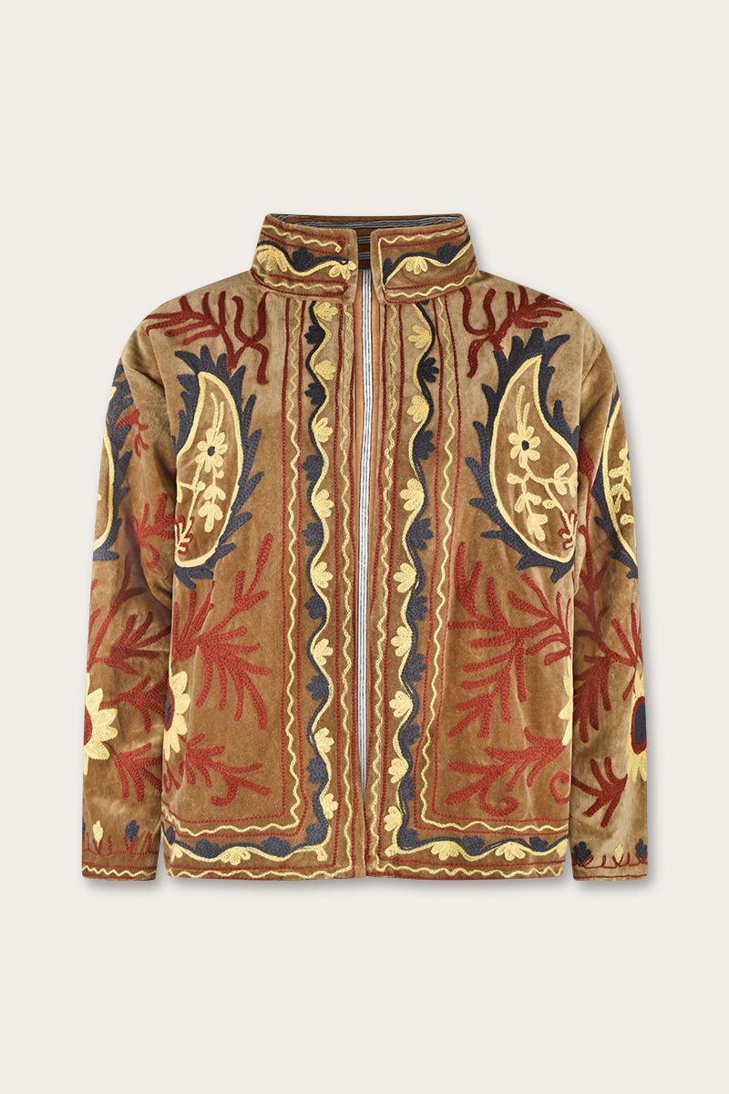 Embroidery jacket – Amber with floral Suzani embroidery