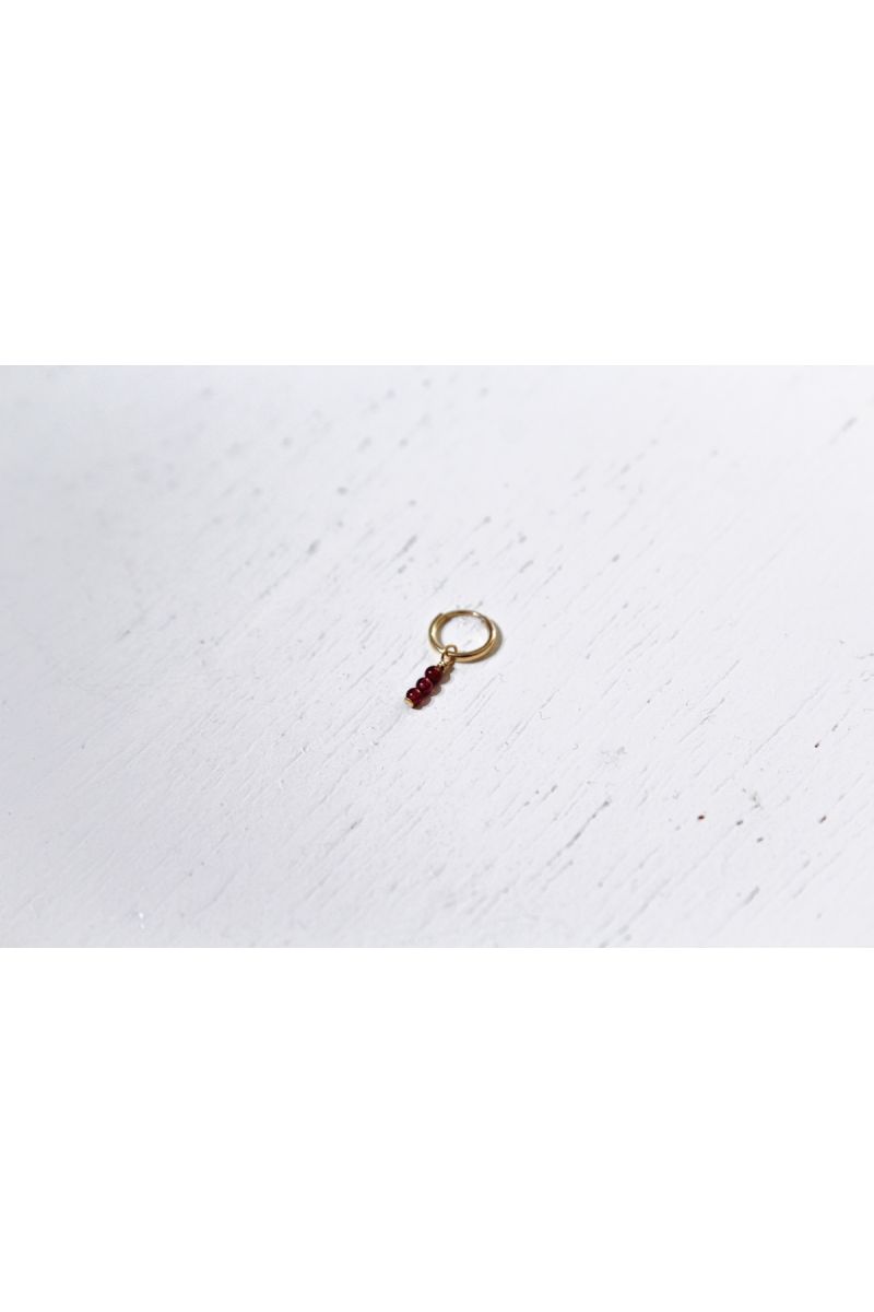 garnet hoop earring- gold ---