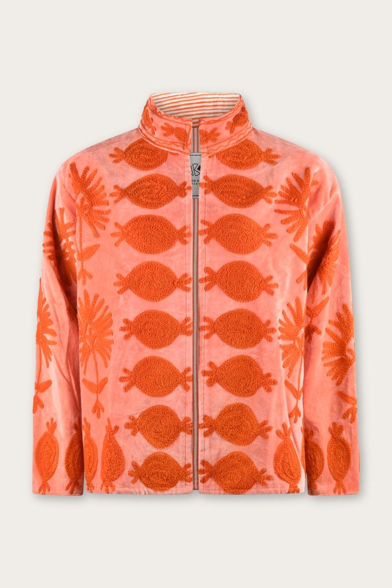 Embroidery Jacket – Coral with Tonal Suzani Embroidery