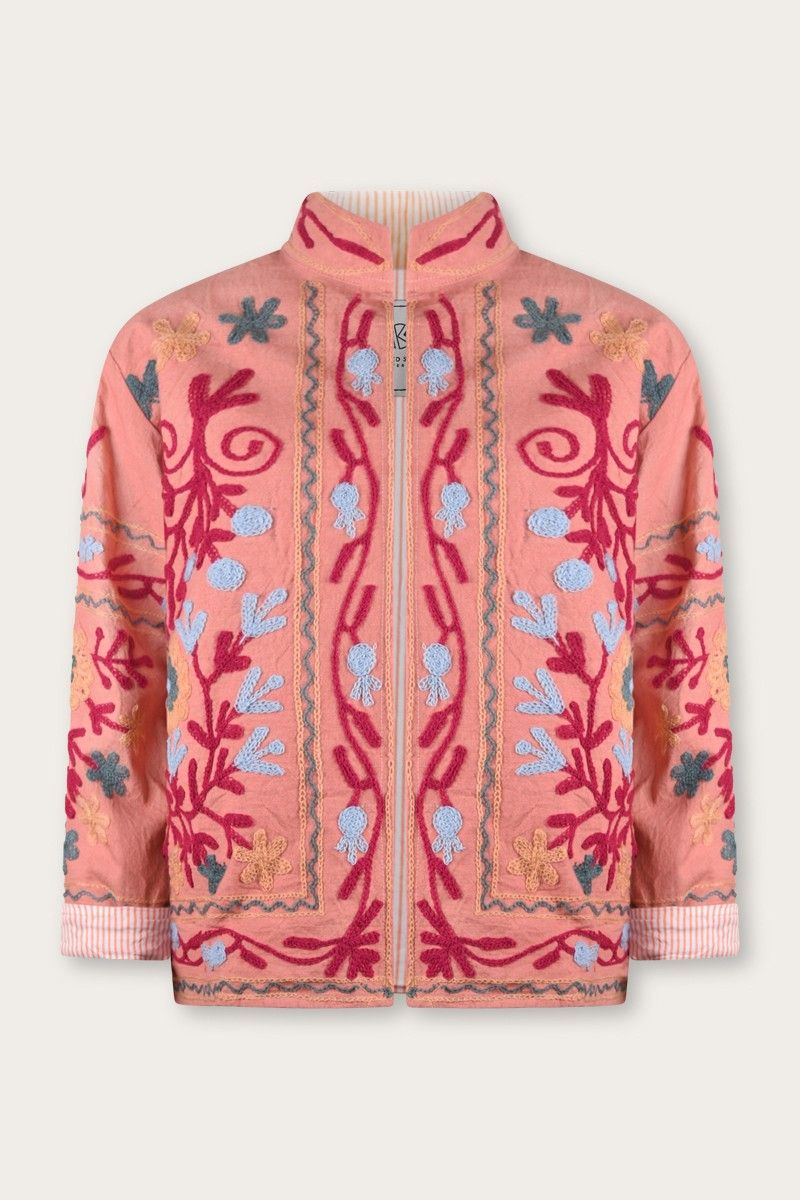 Embroidered Cotton Jacket – Soft Pink with Colourful Suzani Embroidery