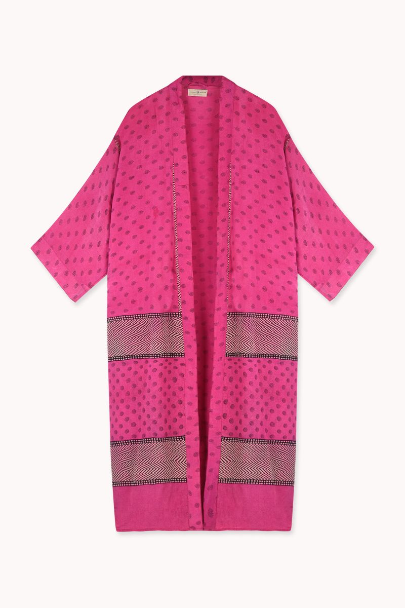 Long Silk Sari Kimono – Multicolor Floral
