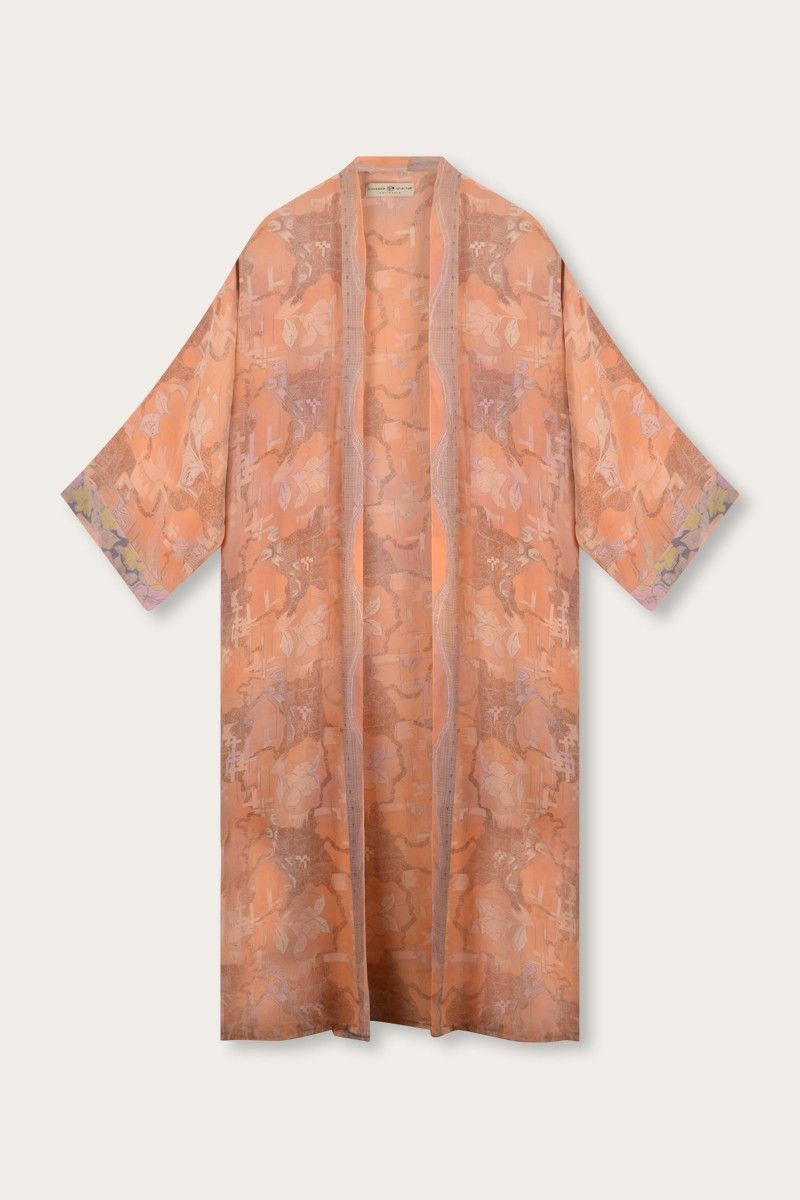 Long Silk Sari Kimono – Multicolor Floral