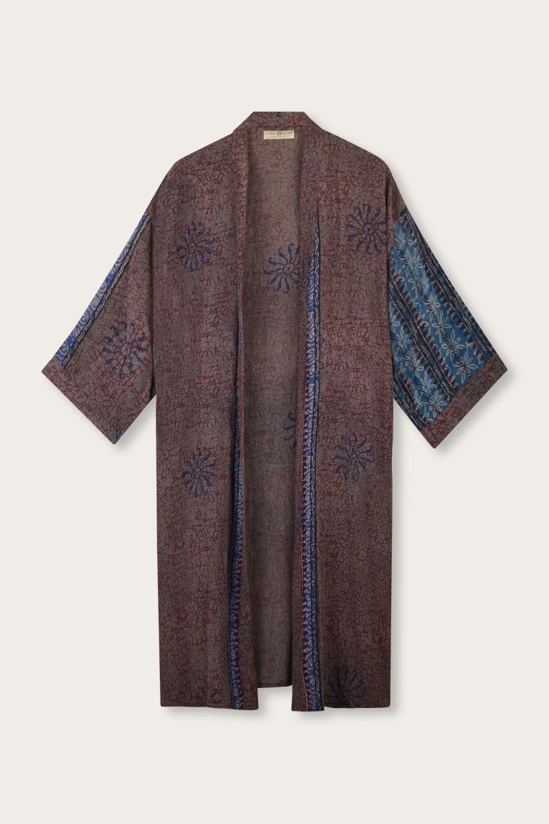 Long Silk Sari Kimono – Multicolor Floral
