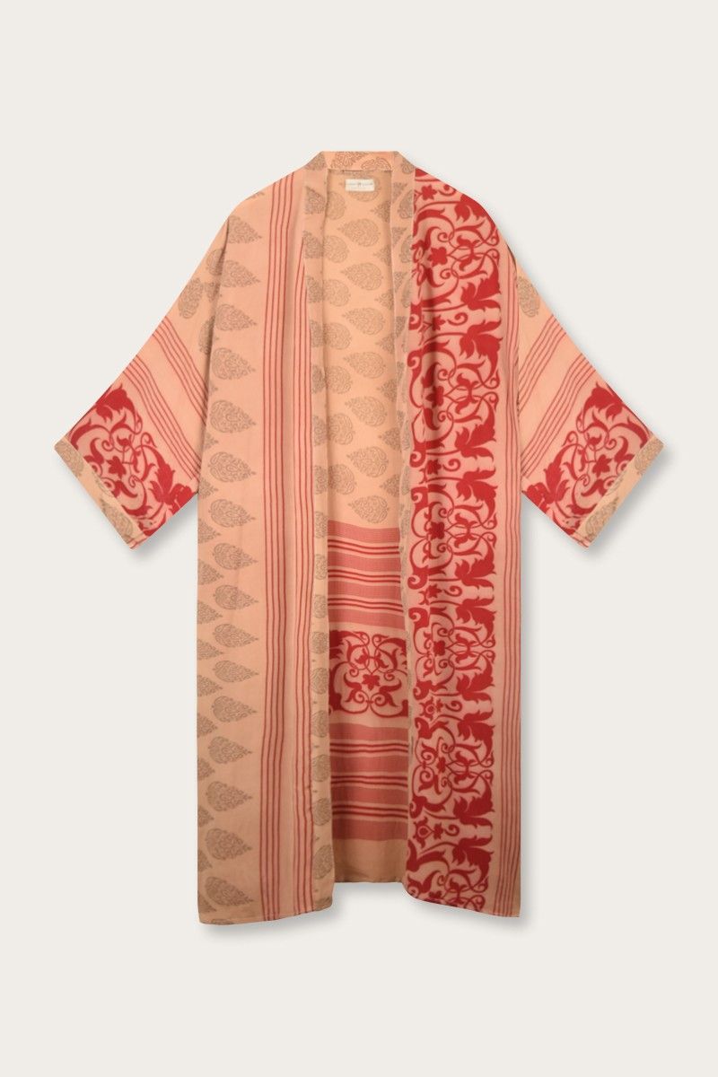 Long Silk Sari Kimono – Multicolor Floral