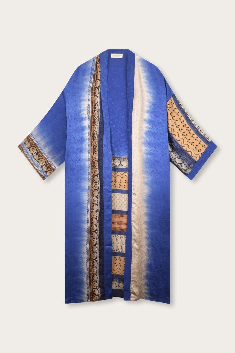 Long Silk Sari Kimono – Multicolor Floral