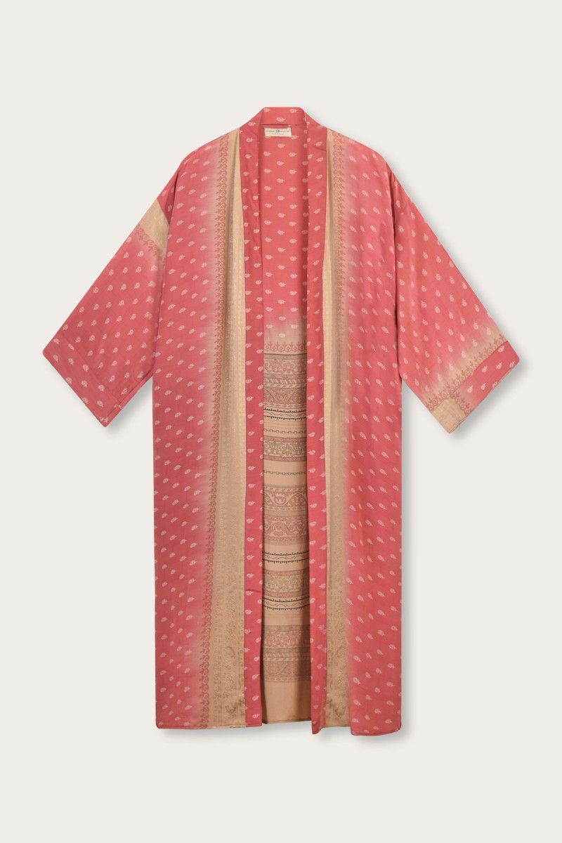 Long Silk Sari Kimono – Multicolor Floral