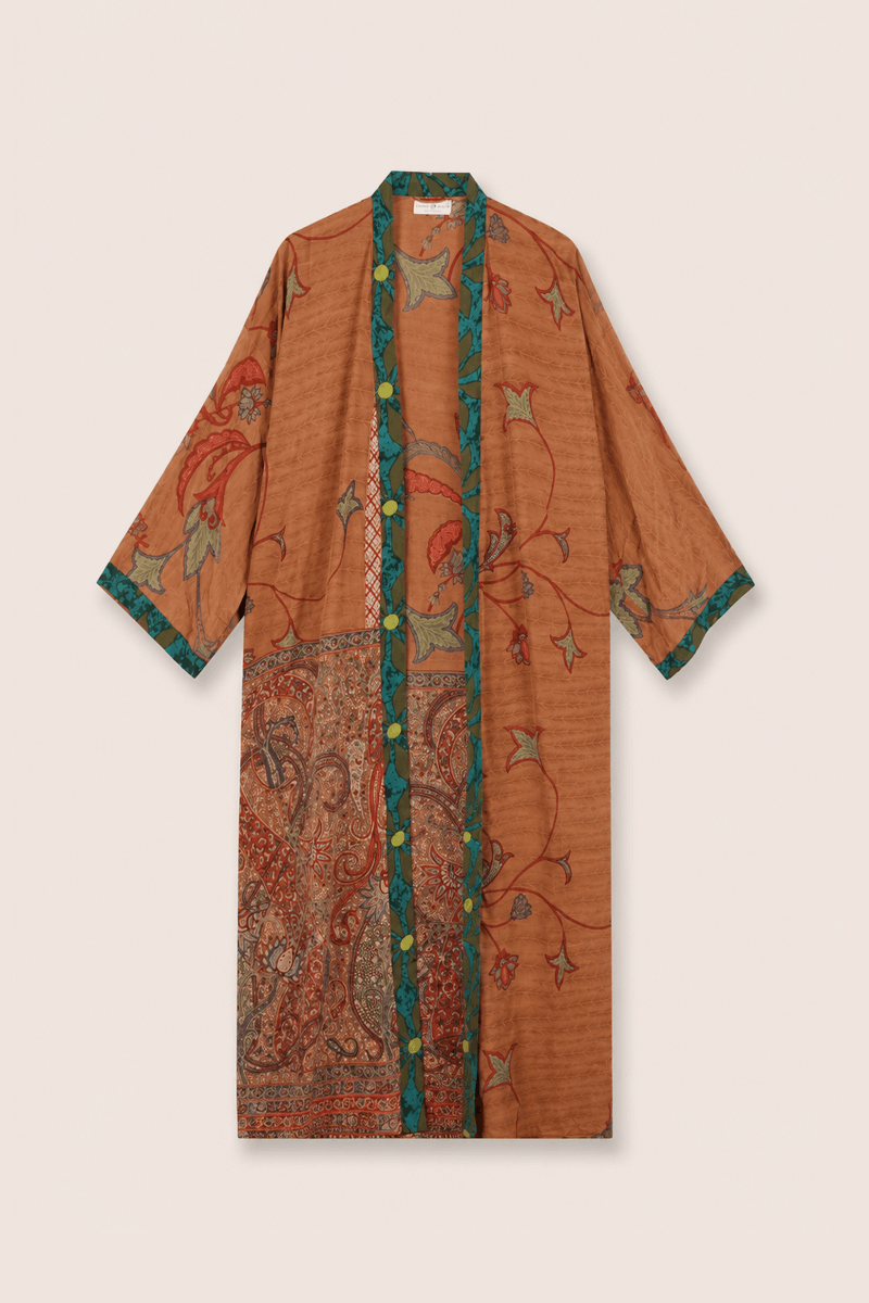 Long Silk Sari Kimono – Multicolor Floral
