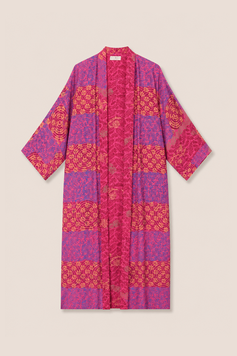Long Silk Sari Kimono – Multicolor Floral