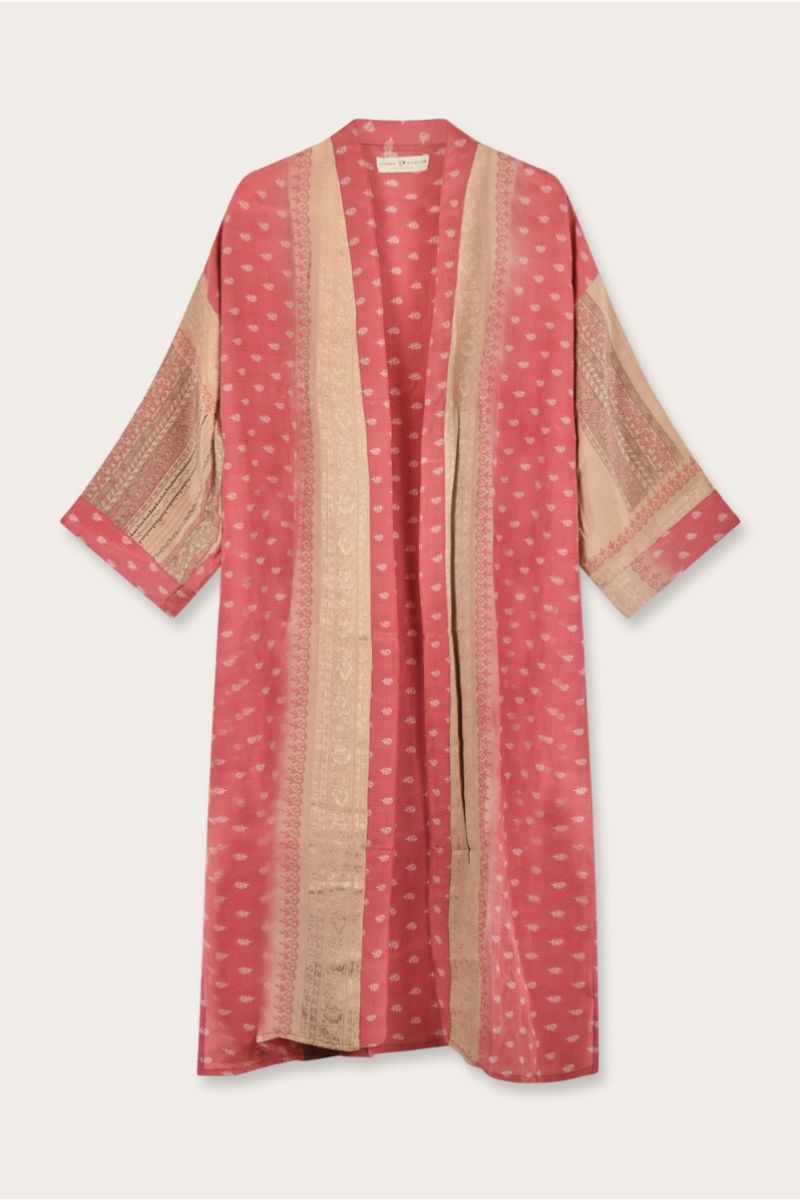 Long Silk Sari Kimono – Multicolor Floral