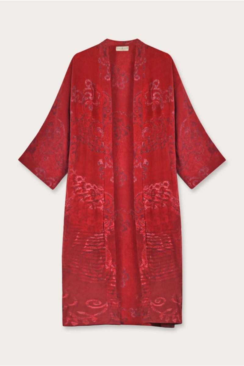 Long Silk Sari Kimono – Multicolor Floral