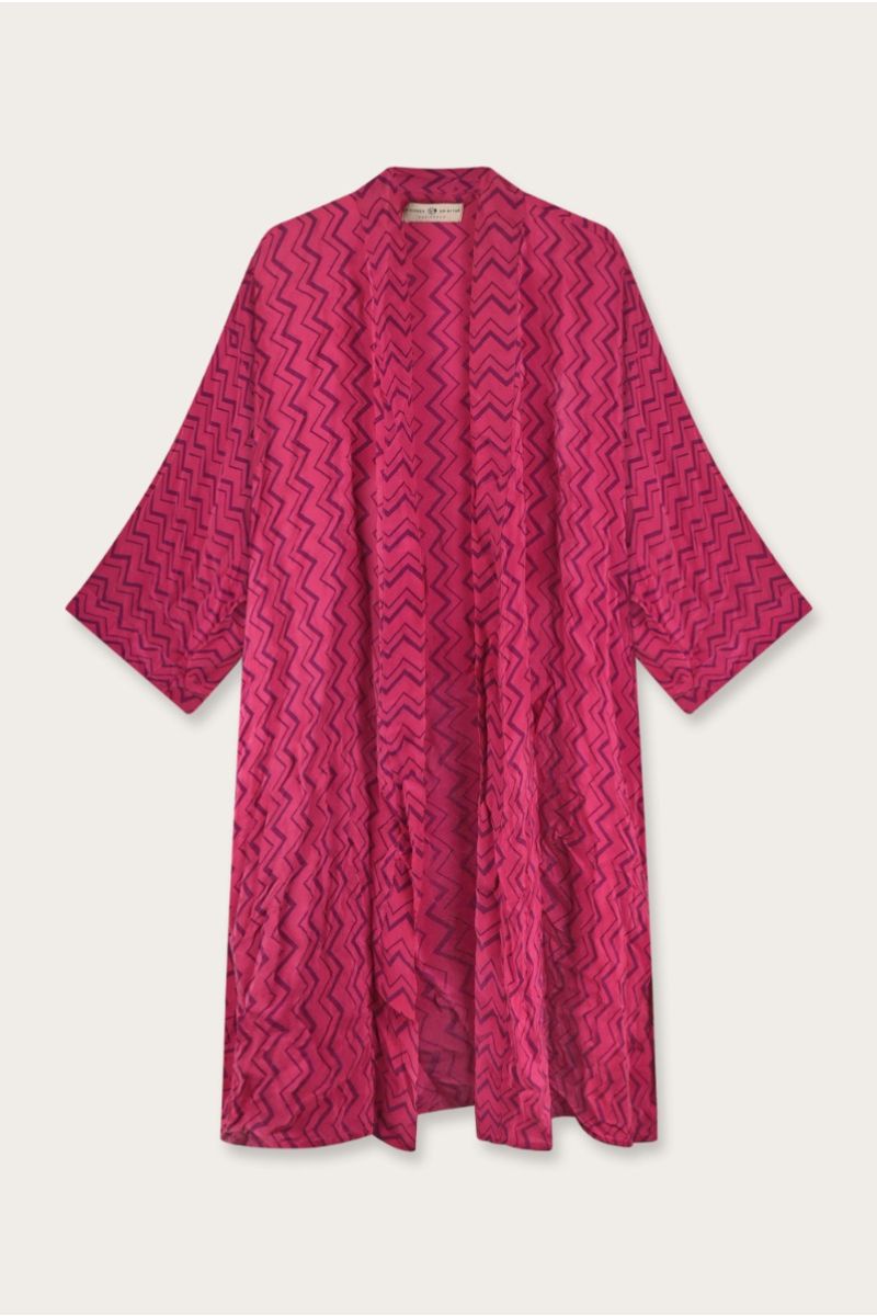 Long Silk Sari Kimono – Multicolor Floral