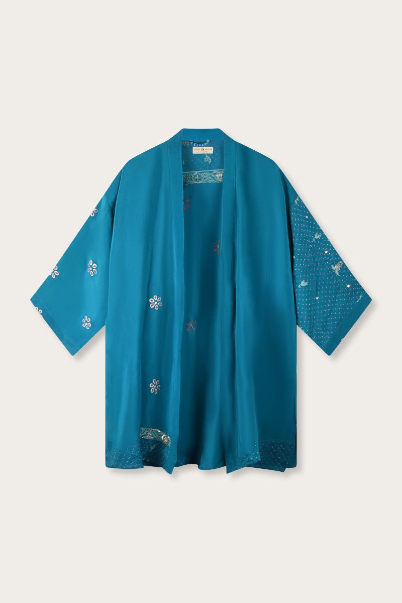 Silk Sari Kimono – Multicolor Floral