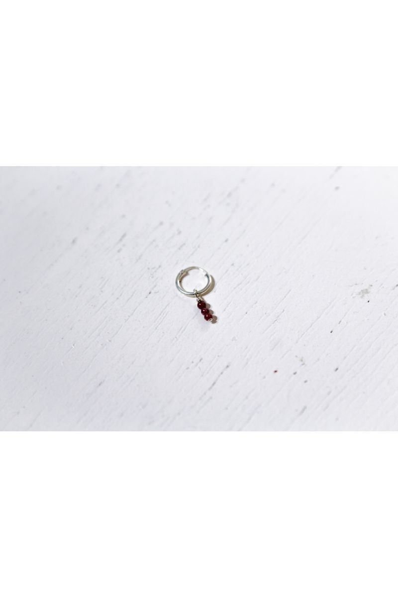 garnet hoop earring- silver ---