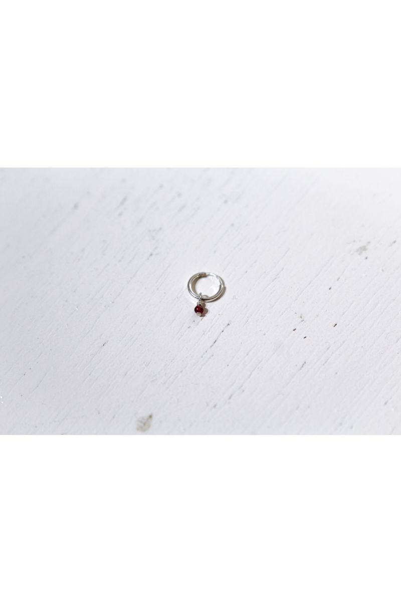 garnet hoop earring- silver -